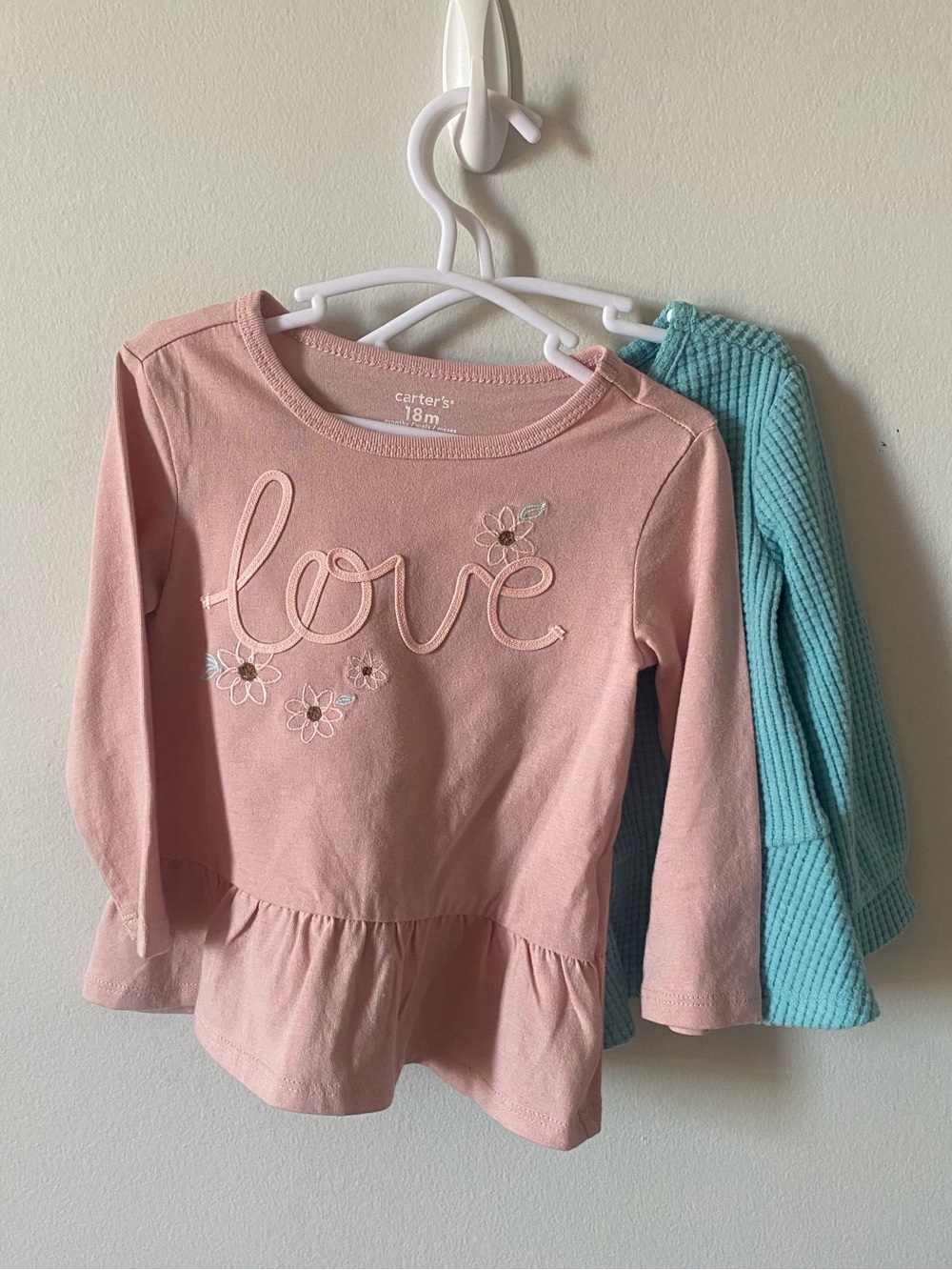 Carter's Pink 'Love' Peplum Long-Sleeve Top Bundle 18 months